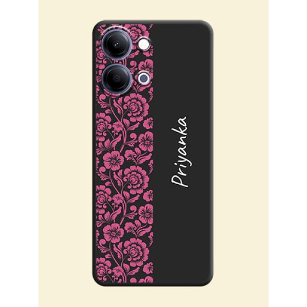 Pink Floral Pattern Design With Custom Text On Space Black Custom Soft Matte Mobile Back Cover - Vivo Y05 4G Pink Floral Pattern Design With Custom Text On Space Black Custom Soft Matte Mobile Back Cover - Vivo Y05 4G
