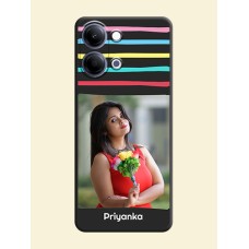 Multicolor Lines with Image On Space Black Custom Soft Matte Mobile Back Cover - Vivo Y11 5G