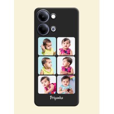 Floral Art with 6 Image Holder on Photo On Space Black Custom Soft Matte Mobile Back Cover - Vivo Y11 5G