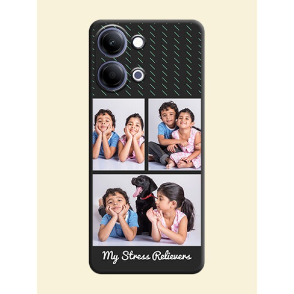 Cross Dotted Pattern with 2 Image Holder On Space Black Custom Soft Matte Mobile Back Cover - Vivo Y11 5G Cross Dotted Pattern with 2 Image Holder On Space Black Custom Soft Matte Mobile Back Cover - Vivo Y11 5G