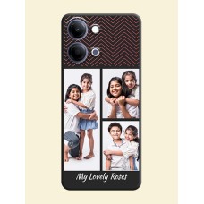 Wave Pattern with 3 Image Holder On Space Black Custom Soft Matte Mobile Back Cover - Vivo Y11 5G