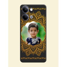 Round Image with Floral Design On Space Black Custom Soft Matte Mobile Back Cover - Vivo Y11 5G