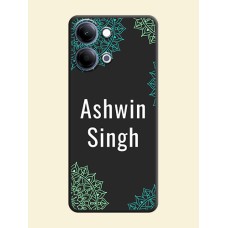 Your Name with Floral Design On Space Black Custom Soft Matte Mobile Back Cover - Vivo Y11 5G