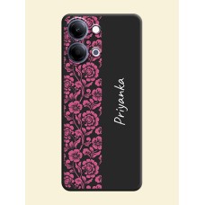Pink Floral Pattern Design With Custom Text On Space Black Custom Soft Matte Mobile Back Cover - Vivo Y11 5G