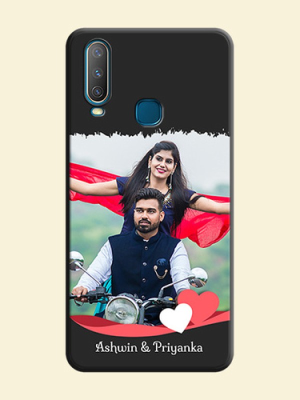 Pink Color Love Shaped Ribbon Design with Text on Space Black Custom Soft Matte Phone Back Cover - Vivo Y15