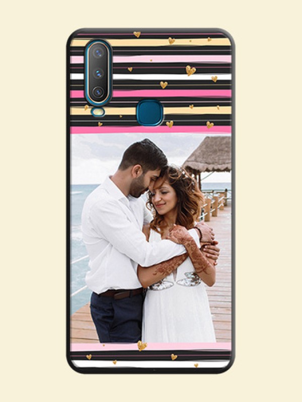Multicolor Lines and Golden Love Symbols Design - Photo on Space Black Soft Matte Mobile Cover - Vivo Y15