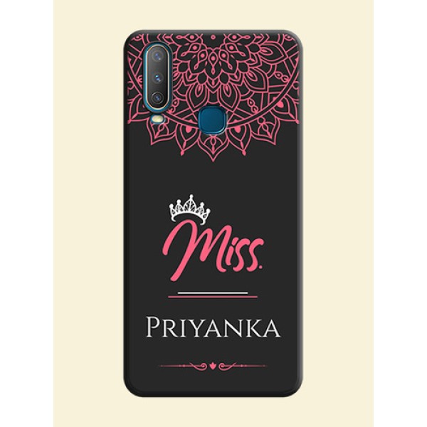 Mrs Name with Floral Design on Space Black Personalized Soft Matte Phone Covers - Vivo Y15 Mrs Name with Floral Design on Space Black Personalized Soft Matte Phone Covers - Vivo Y15