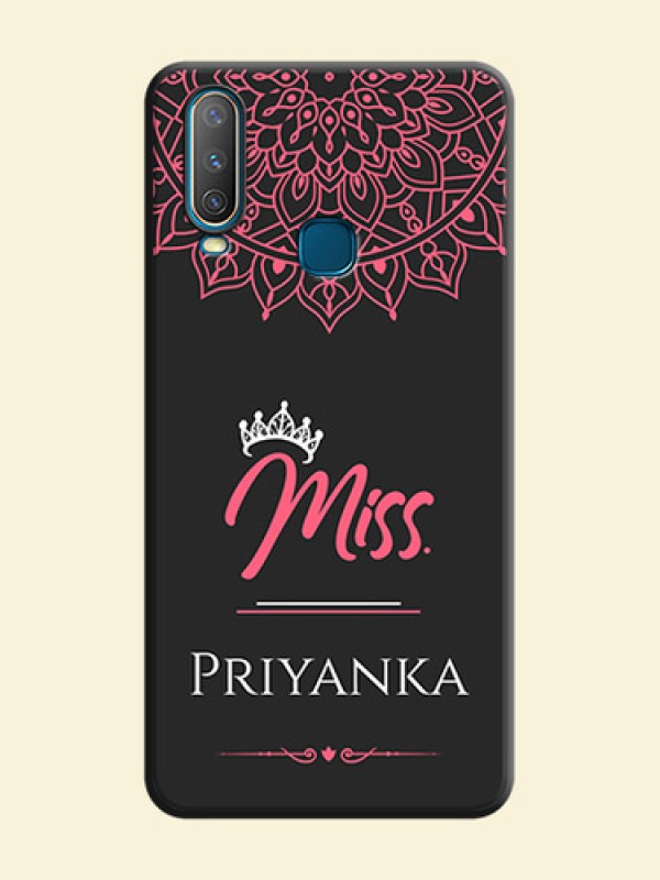 Mrs Name with Floral Design on Space Black Personalized Soft Matte Phone Covers - Vivo Y15