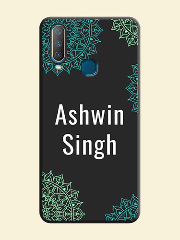 Your Name with Floral Design on Space Black Custom Soft Matte Back Cover - Vivo Y15