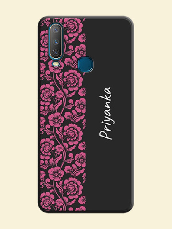 Pink Floral Pattern Design With Custom Text On Space Black Personalized Soft Matte Phone Covers -Vivo Y15