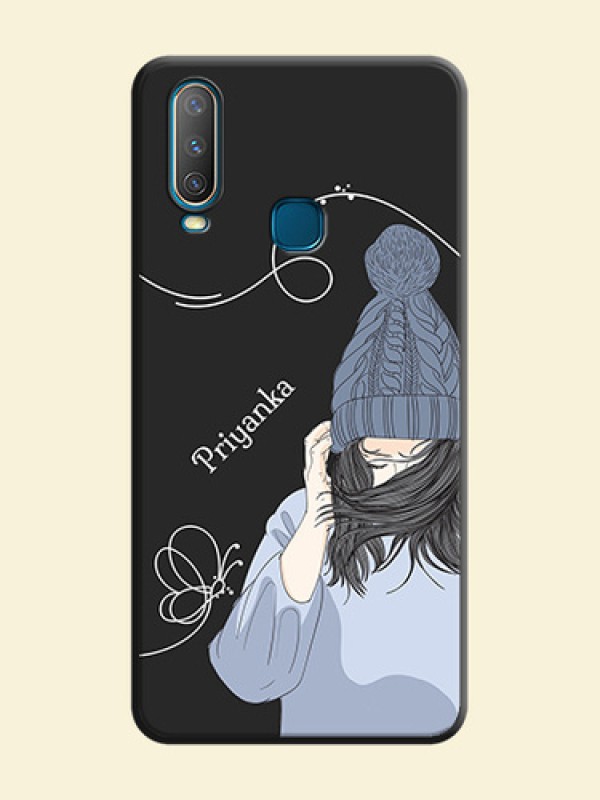 Girl With Blue Winter Outfiit Custom Text Design On Space Black Personalized Soft Matte Phone Covers -Vivo Y15