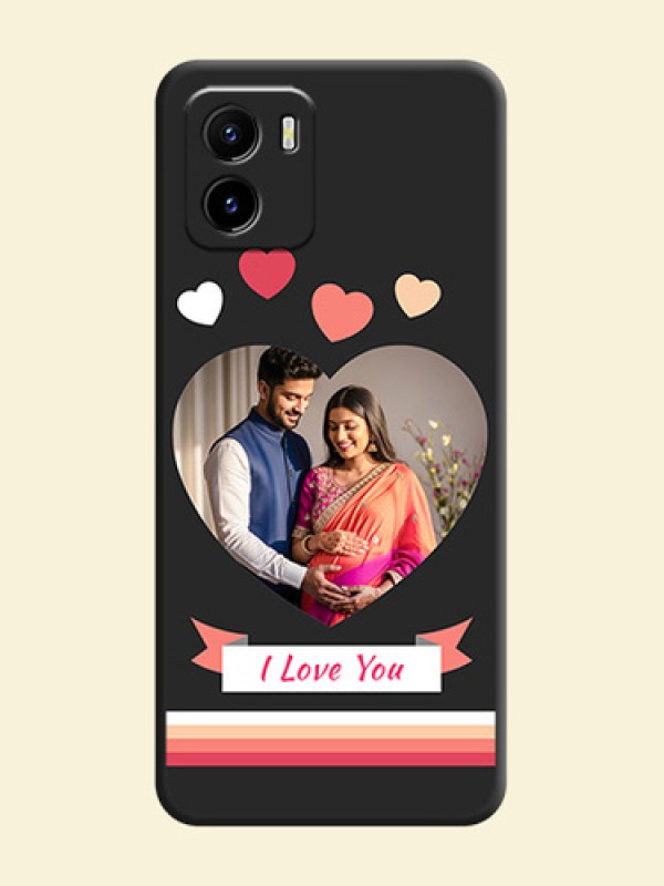 Love Shaped Photo with Colorful Stripes on Personalised Space Black Soft Matte Cases - Vivo Y15c