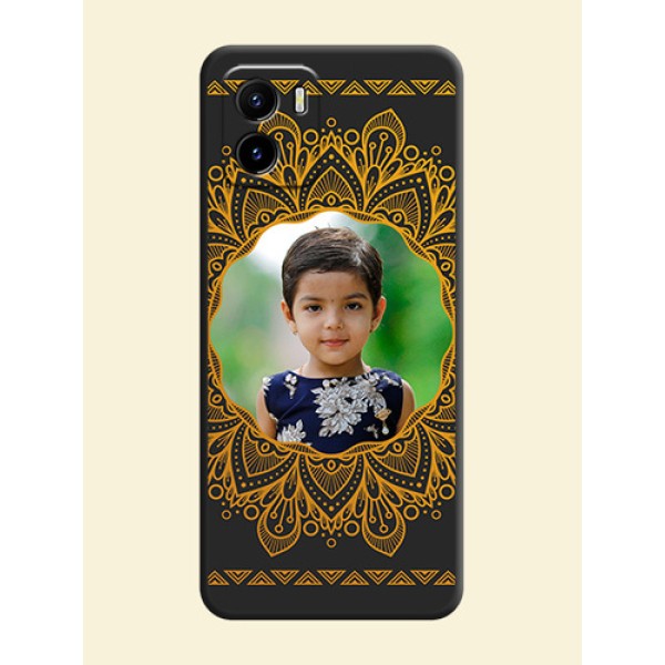 Round Image with Floral Design on Photo on Space Black Soft Matte Mobile Cover - Vivo Y15c Round Image with Floral Design on Photo on Space Black Soft Matte Mobile Cover - Vivo Y15c