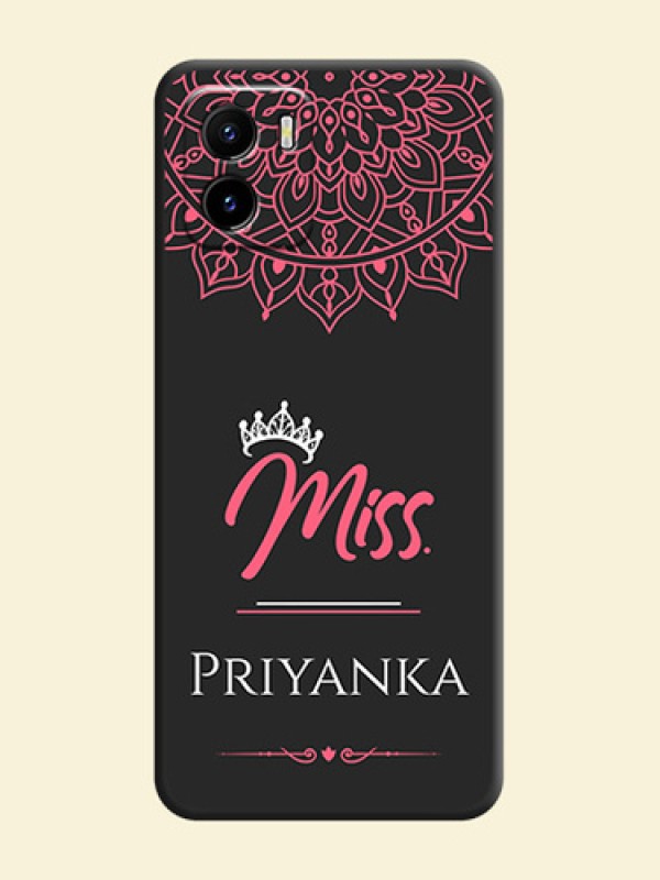 Mrs Name with Floral Design on Space Black Personalized Soft Matte Phone Covers - Vivo Y15c