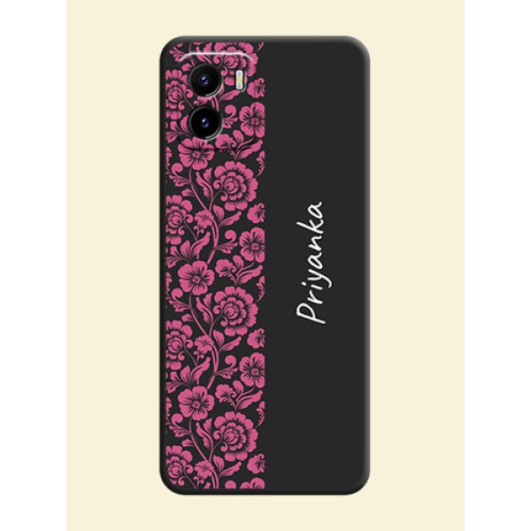 Pink Floral Pattern Design With Custom Text On Space Black Personalized Soft Matte Phone Covers -Vivo Y15C Pink Floral Pattern Design With Custom Text On Space Black Personalized Soft Matte Phone Covers -Vivo Y15C