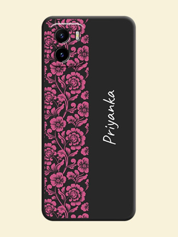 Pink Floral Pattern Design With Custom Text On Space Black Personalized Soft Matte Phone Covers -Vivo Y15C