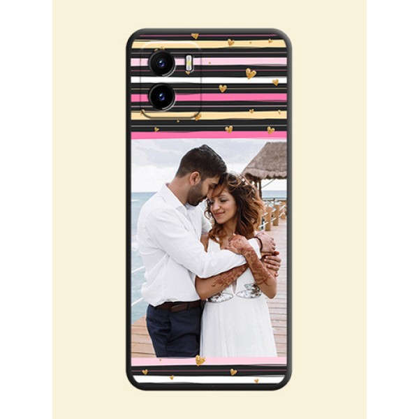 Multicolor Lines and Golden Love Symbols Design on Photo on Space Black Soft Matte Mobile Cover - Vivo Y15s Multicolor Lines and Golden Love Symbols Design on Photo on Space Black Soft Matte Mobile Cover - Vivo Y15s