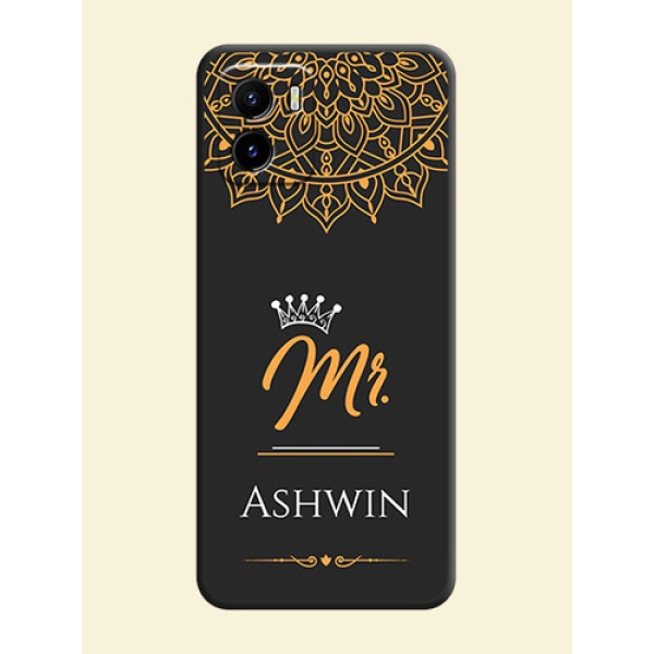 Mr Name with Floral Design  on Personalised Space Black Soft Matte Cases - Vivo Y15s