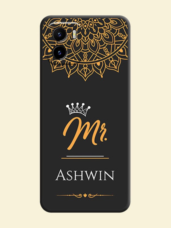 Mr Name with Floral Design  on Personalised Space Black Soft Matte Cases - Vivo Y15s