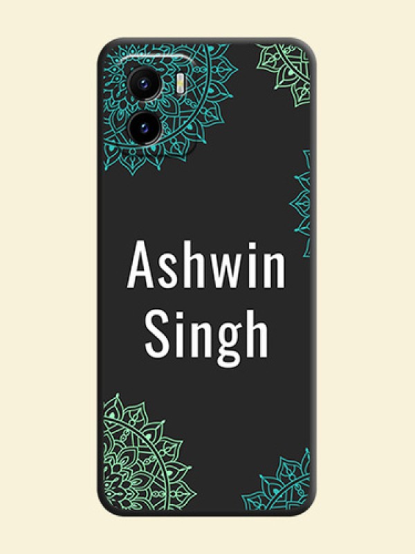 Your Name with Floral Design on Space Black Custom Soft Matte Back Cover - Vivo Y15s
