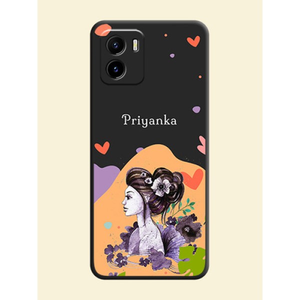 Namecase For Her With Fancy Lady Image On Space Black Personalized Soft Matte Phone Covers -Vivo Y15S