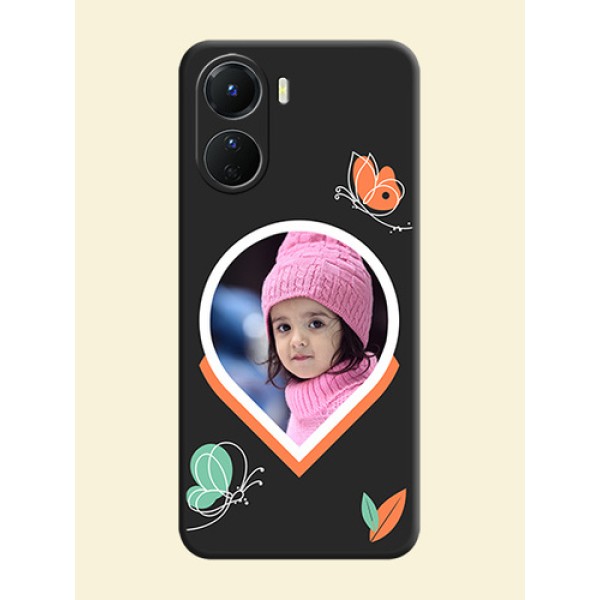 Upload Pic With Simple Butterly Design On Space Black Personalized Soft Matte Phone Covers -Vivo Y16 Upload Pic With Simple Butterly Design On Space Black Personalized Soft Matte Phone Covers -Vivo Y16