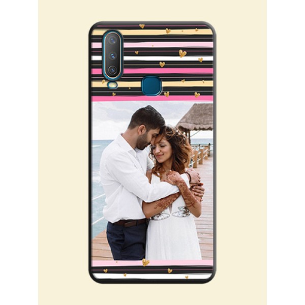 Multicolor Lines and Golden Love Symbols Design - Photo on Space Black Soft Matte Mobile Cover - Vivo Y17 Multicolor Lines and Golden Love Symbols Design - Photo on Space Black Soft Matte Mobile Cover - Vivo Y17