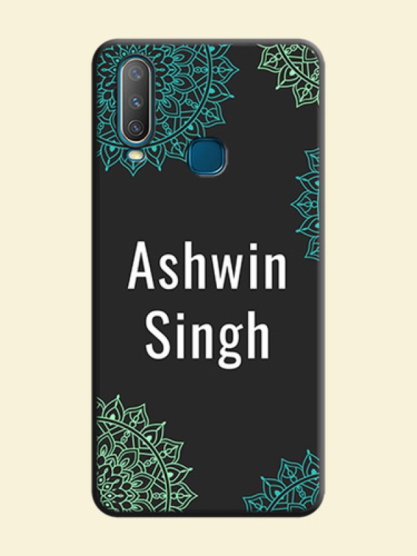 Your Name with Floral Design on Space Black Custom Soft Matte Back Cover - Vivo Y17