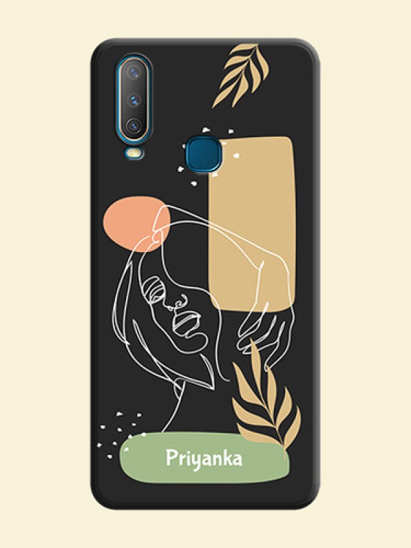 Custom Text With Line Art Of Women & Leaves Design On Space Black Personalized Soft Matte Phone Covers -Vivo Y17