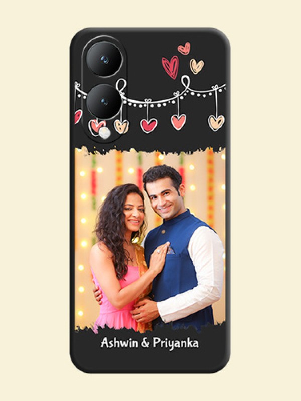 Pink Love Hangings with Name On Space Black Custom Soft Matte Mobile Back Cover - Vivo Y17S