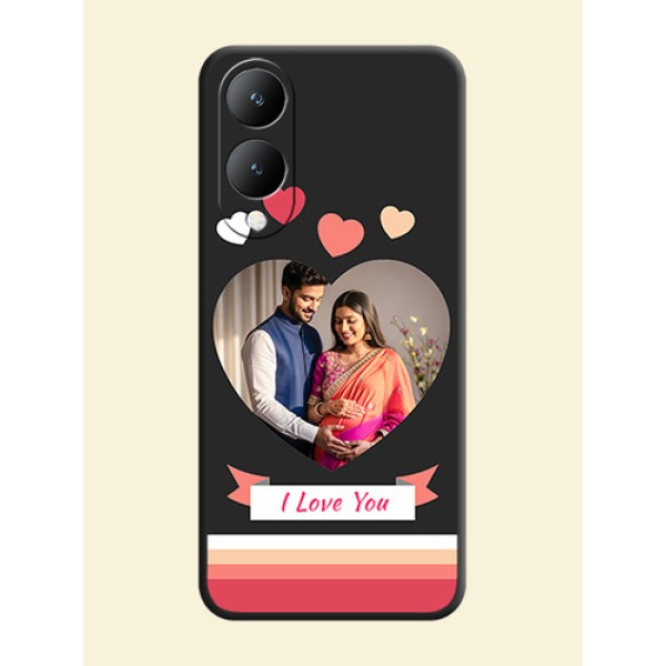 Love Shaped Photo with Colorful Stripes On Space Black Custom Soft Matte Mobile Back Cover - Vivo Y17S Love Shaped Photo with Colorful Stripes On Space Black Custom Soft Matte Mobile Back Cover - Vivo Y17S