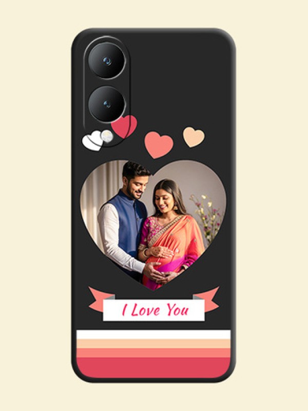 Love Shaped Photo with Colorful Stripes On Space Black Custom Soft Matte Mobile Back Cover - Vivo Y17S
