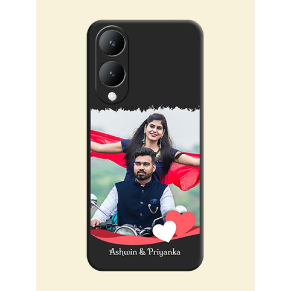 Pin Color Love Shaped Ribbon Design with Text On Space Black Custom Soft Matte Mobile Back Cover - Vivo Y17S