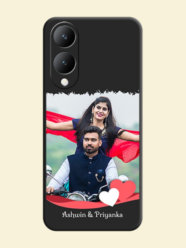 Pin Color Love Shaped Ribbon Design with Text On Space Black Custom Soft Matte Mobile Back Cover - Vivo Y17S