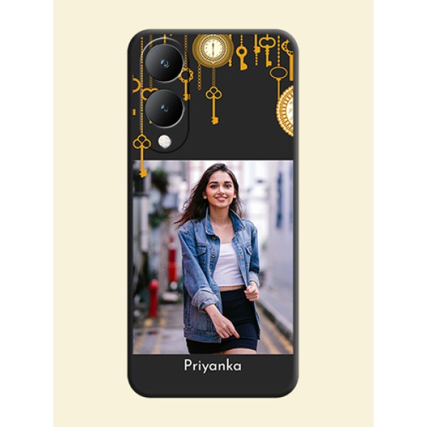 Decorative Design with Text On Space Black Custom Soft Matte Mobile Back Cover - Vivo Y17S
