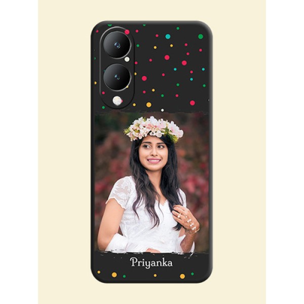Multicolor Dotted Pattern with Text On Space Black Custom Soft Matte Mobile Back Cover - Vivo Y17S Multicolor Dotted Pattern with Text On Space Black Custom Soft Matte Mobile Back Cover - Vivo Y17S