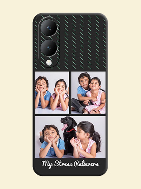 Cross Dotted Pattern with 2 Image Holder On Space Black Custom Soft Matte Mobile Back Cover - Vivo Y17S