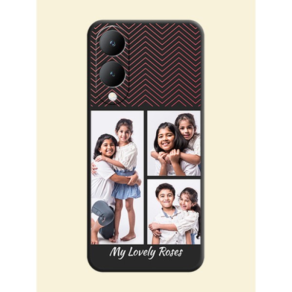 Wave Pattern with 3 Image Holder On Space Black Custom Soft Matte Mobile Back Cover - Vivo Y17S Wave Pattern with 3 Image Holder On Space Black Custom Soft Matte Mobile Back Cover - Vivo Y17S