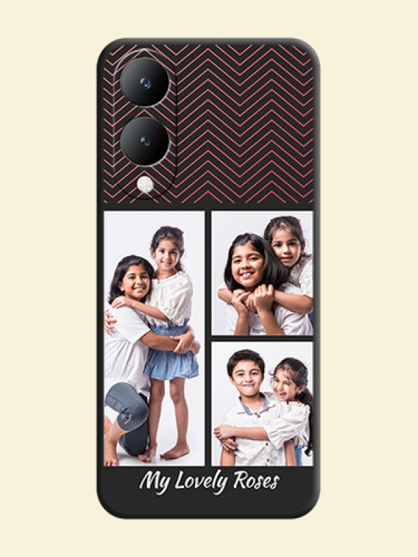 Wave Pattern with 3 Image Holder On Space Black Custom Soft Matte Mobile Back Cover - Vivo Y17S