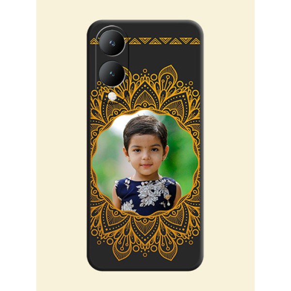 Round Image with Floral Design On Space Black Custom Soft Matte Mobile Back Cover - Vivo Y17S Round Image with Floral Design On Space Black Custom Soft Matte Mobile Back Cover - Vivo Y17S