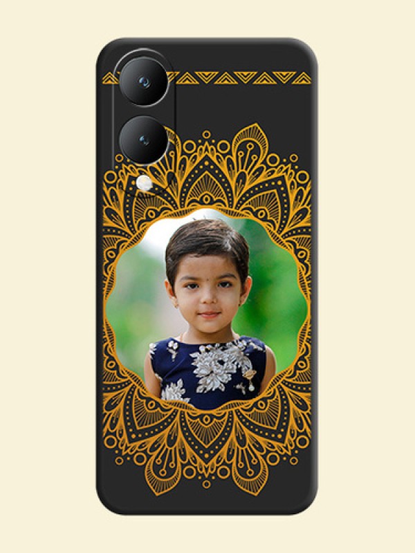 Round Image with Floral Design On Space Black Custom Soft Matte Mobile Back Cover - Vivo Y17S