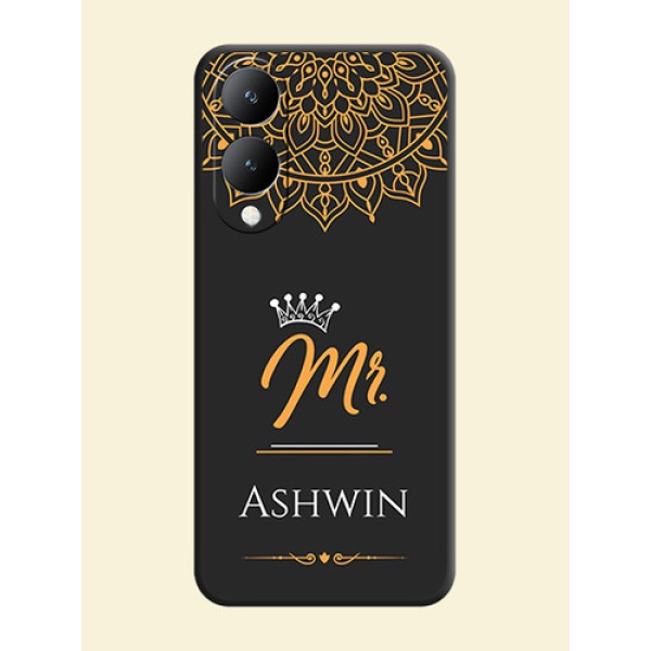 Mr Name with Floral Design On Space Black Custom Soft Matte Mobile Back Cover - Vivo Y17S Mr Name with Floral Design On Space Black Custom Soft Matte Mobile Back Cover - Vivo Y17S