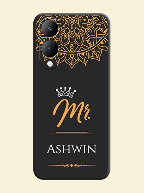 Mr Name with Floral Design On Space Black Custom Soft Matte Mobile Back Cover - Vivo Y17S