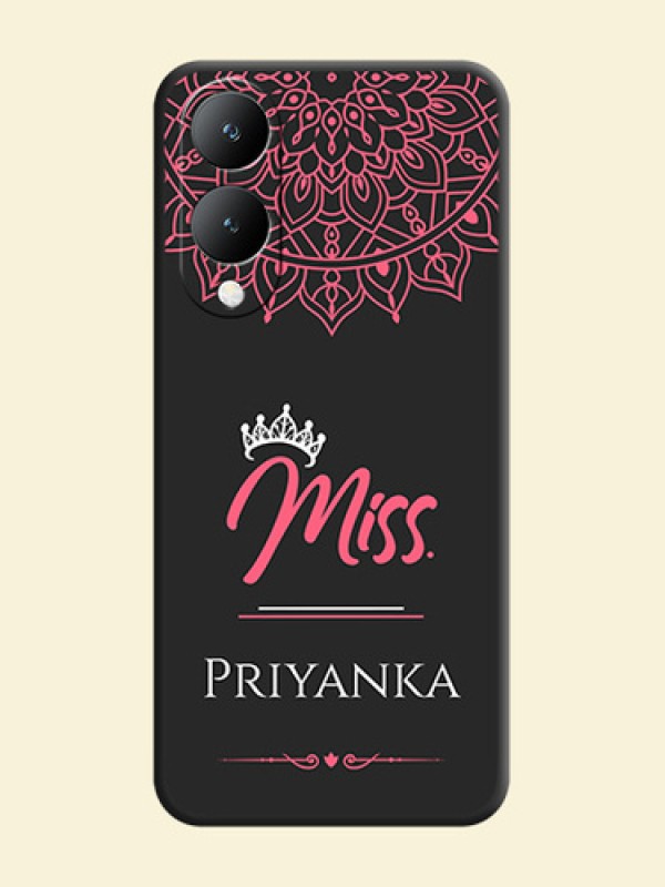 Mrs Name with Floral Design On Space Black Custom Soft Matte Mobile Back Cover - Vivo Y17S