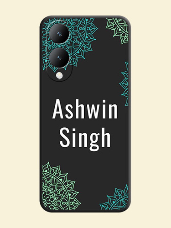Your Name with Floral Design On Space Black Custom Soft Matte Mobile Back Cover - Vivo Y17S