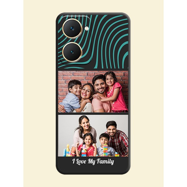Wave Pattern with 2 Image Holder On Space Black Custom Soft Matte Mobile Back Cover - Vivo Y18 Wave Pattern with 2 Image Holder On Space Black Custom Soft Matte Mobile Back Cover - Vivo Y18