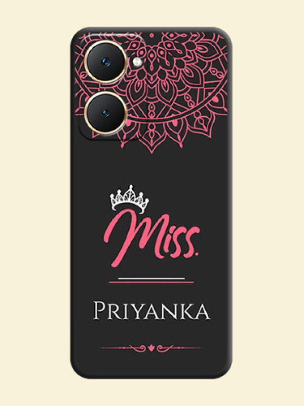 Mrs Name with Floral Design On Space Black Custom Soft Matte Mobile Back Cover - Vivo Y18