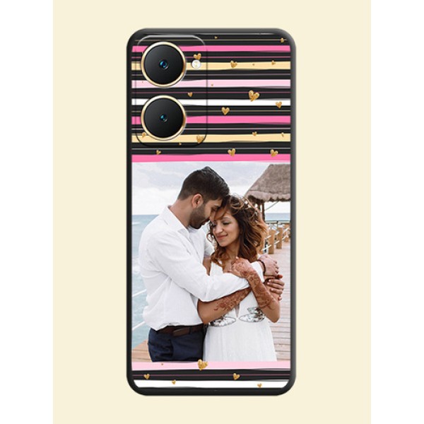 Multicolor Lines and Golden Love Symbols Design on Photo On Space Black Custom Soft Matte Mobile Back Cover - Vivo Y18e Multicolor Lines and Golden Love Symbols Design on Photo On Space Black Custom Soft Matte Mobile Back Cover - Vivo Y18e