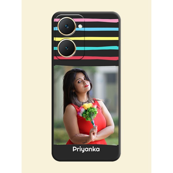 Multicolor Lines with Image On Space Black Custom Soft Matte Mobile Back Cover - Vivo Y18e Multicolor Lines with Image On Space Black Custom Soft Matte Mobile Back Cover - Vivo Y18e