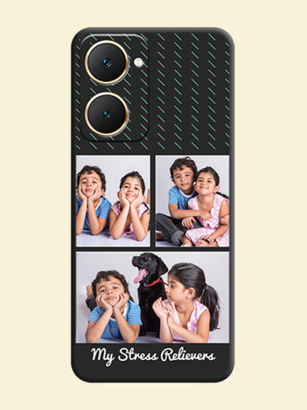 Cross Dotted Pattern with 2 Image Holder On Space Black Custom Soft Matte Mobile Back Cover - Vivo Y18e